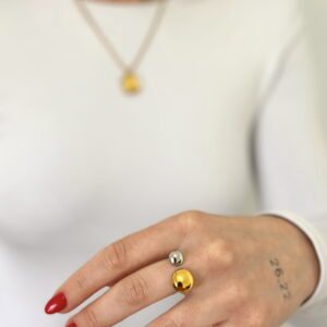 Anillo Doble Bola Bicolor