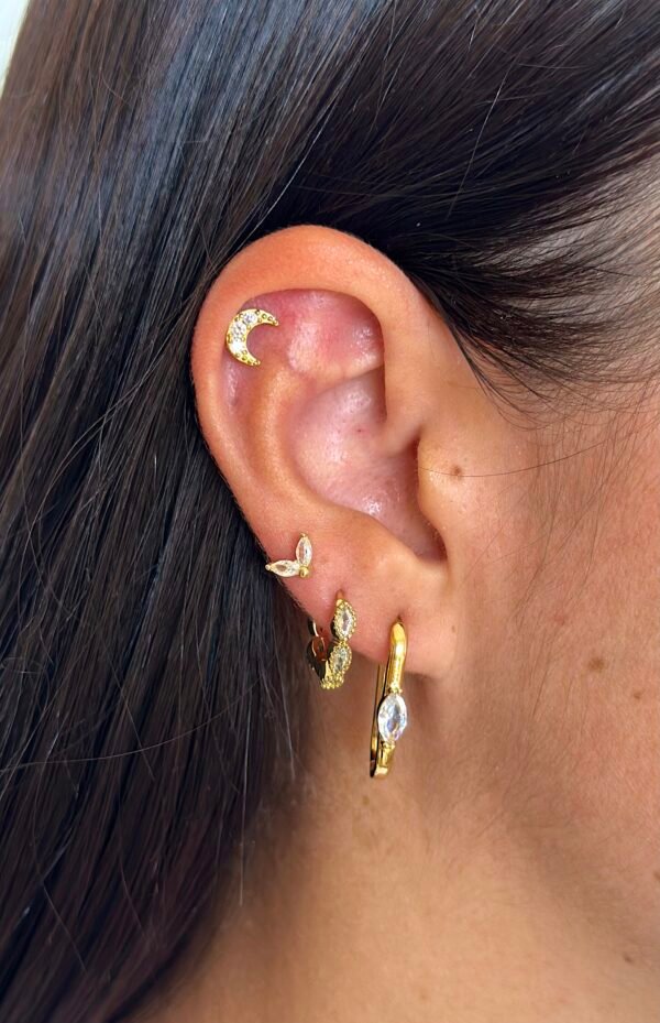 Argollas Oval Circon Blanca Gold - Imagen 2