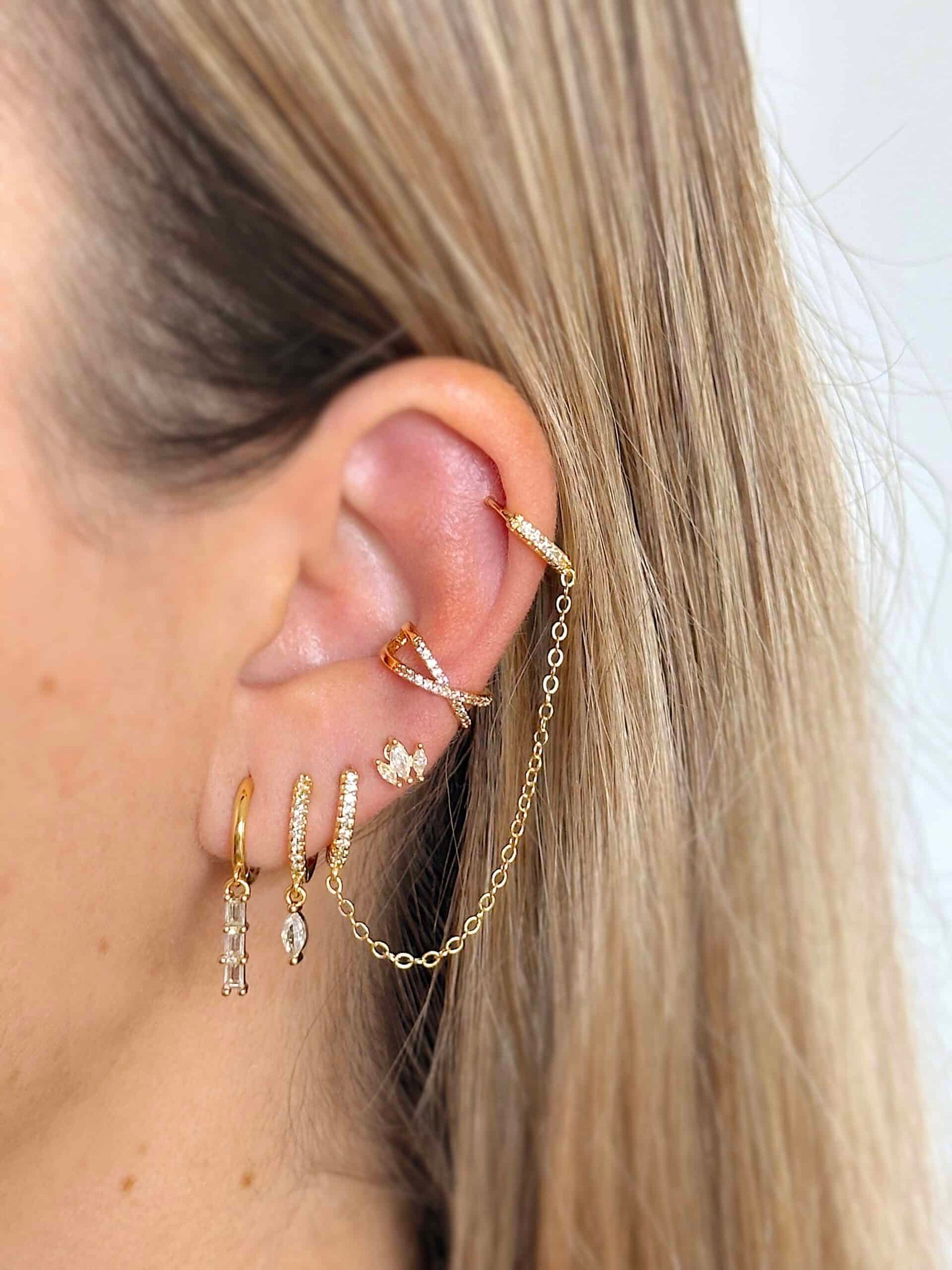 Pendiente Doble Arito Cadena Gold - Imagen 2